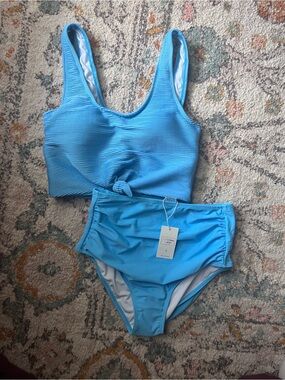Coral Reef Two-Piece Swim Set with Tie-Front Top NWT size s